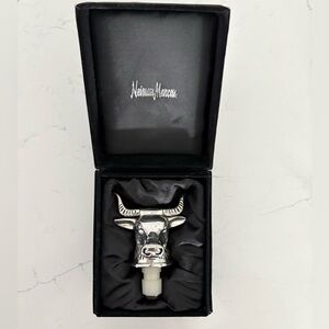 Neiman Marcus Silver Plated Longhorn Bull Wine Bottle Stopper with Box C. 1980's